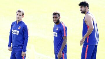 Antoine Griezmann, Lemar y Diego Costa, en un entrenamiento del Atlético de Madrid.