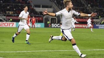 Macedonia-Italia: Ciro Immobile celebrando un gol.