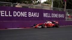 Kimi Raikkonen con el Ferrari durante el GP de Europa en Bak&uacute; (Azerbaiy&aacute;n) de 2016.