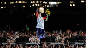 US singer Billie Eilish performs on stage at the Lollapalooza 2023 music festival in Santiago, on March 17, 2023 (Photo by JAVIER TORRES / AFP) (Photo by JAVIER TORRES/AFP via Getty Images)