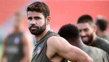 Diego Costa, en un entrenamiento del Atl&eacute;tico.