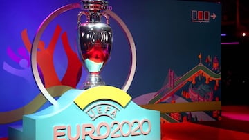 BUCHAREST, ROMANIA - NOVEMBER 30: General view of a replica trophy is seen prior to the UEFA Euro 2020 Final Draw Ceremony at the Romexpo on November 30, 2019 in Bucharest, Romania. (Photo by Dean Mouhtaropoulos/Getty Images)