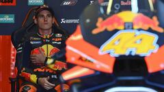 Red Bull KTM Factory Racing&#039;s Spanish rider Pol Espargaro sits in the garage before the start of the first free practice session ahead of the San Marino MotoGP Grand Prix at the Misano World Circuit Marco Simoncelli on September 11, 2020. (Photo by A