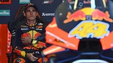 Red Bull KTM Factory Racing's Spanish rider Pol Espargaro sits in the garage before the start of the first free practice session ahead of the San Marino MotoGP Grand Prix at the Misano World Circuit Marco Simoncelli on September 11, 2020. (Photo by A