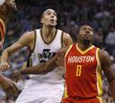 Un James Harden (15) humano sucumbe en Salt Lake City