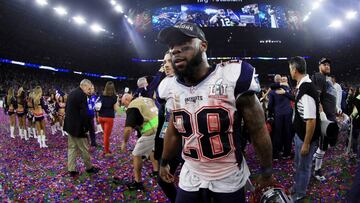 HOUSTON, TX - FEBRUARY 05:  James White #28 of the New England Patriots walks on the field after defeating the Atlanta Falcons 34-28 in overtime during Super Bowl 51 at NRG Stadium on February 5, 2017 in Houston, Texas.  (Photo by Mike Ehrmann/Getty Images)