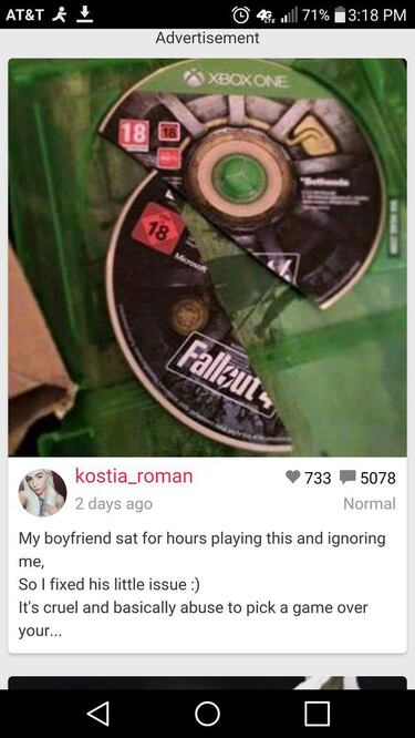 Le rompe el Fallout 4 al novio por ignorarla