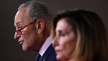 Senate Minority Leader Chuck Schumer, joined by House Speaker Nancy Pelosi, speaks about efforts to pass new coronavirus aid legislation during a news conference with Capitol Hill reporters at the Capitol, in Washington, U.S. July 23, 2020.