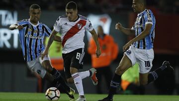 El volante colombiano Juan Fernando Quintero es duda en la titular de River para jugar la semifinal de Copa Libertadores en Porto Alegre contra Gremio.