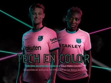 El rosa del amanecer y el verde azulado del mar han sido los colores que han inspirado al club catalán para el diseño de la tercera equipación para la temporada 20/21. 