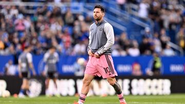 MONTREAL, QUEBEC - MAY 11: Lionel Messi #10 of Inter Miami looks on before the game against CF Montr�al at Saputo Stadium on May 11, 2024 in Montreal, Quebec.   Minas Panagiotakis/Getty Images/AFP (Photo by Minas Panagiotakis / GETTY IMAGES NORTH AMERICA / Getty Images via AFP)