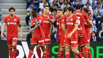 El Getafe celebra el gol ante la Real Sociedad.