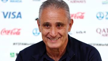 DOHA, QATAR - DECEMBER 01: Adenor Leonardo Bacchi, Head Coach of Brazil, reacts during the Brazil Press Conference at the Main Media Center on December 01, 2022 in Doha, Qatar. (Photo by Mohamed Farag/Getty Images)