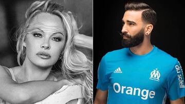 Im&aacute;genes de la actriz y activista canadiense Pamela Anderson posando y del futbolista franc&eacute;s Adil Rami con la camiseta del Olympique de Marsella.