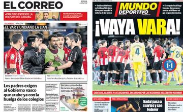 Portadas de &#039;El Correo&#039; y de la edici&oacute;n de Vizcaya de &#039;Mundo Deportivo&#039;.