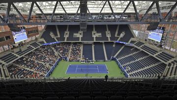 Newly reopened Louis Armstrong Stadium hosts an exhibition doubles match pitting John and Patrick McEnroe against Michael Chang and James Blake in New York on Wednesday, Aug. 22, 2018. The old No. 1 stadium will seat 14,000 and gives the U.S. Open two ret