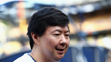 LOS ANGELES, CA - NOVEMBER 01: Actor and comedian Ken Jeong is interviewed before game seven of the 2017 World Series between the Houston Astros and the Los Angeles Dodgers at Dodger Stadium on November 1, 2017 in Los Angeles, California. Tim Bradbury/Getty Images/AFP
== FOR NEWSPAPERS, INTERNET, TELCOS & TELEVISION USE ONLY ==