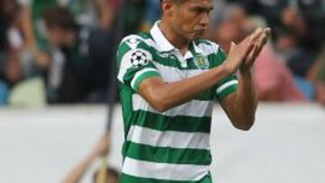 Celebración de Teo Gutiérrez en el gol que hizo ante el CSKA Moscú en el partido de ida de la Champions League.