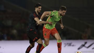 (L-R), Gaddi Aguirre of Atlas and Tomas Molina of Juarez during the game FC Juarez vs Atlas, corresponding to Round 14 of the Torneo Clausura 2023 of the Liga BBVA MX, at Olimpico Benito Juarez Stadium, on April 09, 2023.
<br><br>
(I-D), Gaddi Aguirre de Atlas y Tomas Molina de Juarez durante el partido FC Juarez vs Atlas, Correspondiente a la Jornada 14 del Torneo Clausura 2023 de la Liga BBVA MX, en el Estadio Olimpico Benito Juarez, el 09 de Abril de 2023.