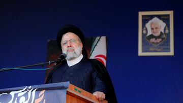 Iran's President Ebrahim Raisi speaks during a funeral ceremony in Kerman, Iran, January 5, 2024. Iran's Presidency/WANA (West Asia News Agency)/Handout via REUTERS ATTENTION EDITORS - THIS PICTURE WAS PROVIDED BY A THIRD PARTY.