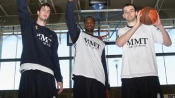 <b>LA MURALLA DEL MADRID. </b>Ante Tomic (2,17), D'or Fischer (2,11) y Mirza Begic (2,16), que debuta hoy.