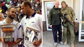 El tenista ucraniano Andrei Medvedev, junto a Andr&eacute; Agassi tras la final de Roland Garros de 1999, y junto al tenista ucraniano Sergiy Stakhovsky durante la Guerra de Ucrania en Kiev.