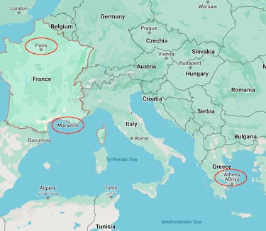 When does the Olympic flame arrive in France? What city and how is it taken from Athens?