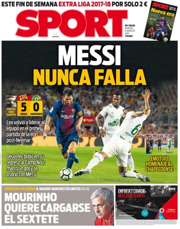 Portada de 'Sport' del martes, 8 de agosto de 2017.