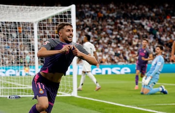 21/09/24 PARTIDO PRIMERA DIVISION
 REAL MADRID  -  ESPANYOL 
El futbolista de Los Pericos festeja el primer tanto del partido.