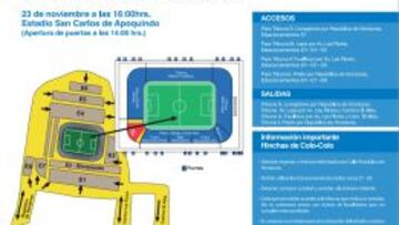 El mapa con los accesos y el perimetro de seguridad para el duelo entre la UC y Colo Colo