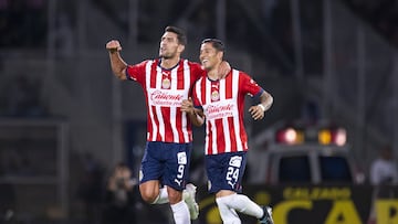 Carlos Cisneros celebrates his goal 0-2 with Daniel Rios of Guadalajara during the game Pumas UNAM vs Guadalajara , corresponding to Round 08 of the Torneo Clausura 2023 of the Liga BBVA MX, at Olimpico Universitario Stadium, on February 18, 2023.

<br><br>

Carlos Cisneros celebra su gol 0-2 con Daniel Rios de Guadalajara  durante el partido Pumas UNAM vs Guadalajara , Correspondiente a la Jornada 08 del Torneo Clausura 2023 de la Liga BBVA MX, en el Estadio Olimpico Universitario, el 18 de Febrero de 2023.