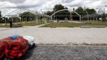 Empieza a instalarse la Fan Zone del Atlético en Lisboa