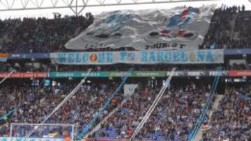 Pancarta de la afición del Espanyol en el anterior derbi de Cornellà.