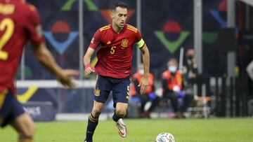 MILAN, ITALY - OCTOBER 10: Sergio Busquets of Spain during the UEFA Nations League 2021 Final match between Spain and France at Stadio San Siro stadium aka Stadio Giuseppe Meazza stadium on October 10, 2021 in Milan, Italy. (Photo by John Berry/Getty Imag