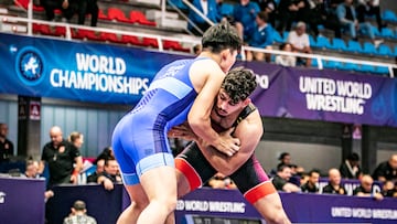 Combate de lucha grecorromana en el Campeonato del Mundo de Pontevedra.