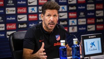 Simeone, en una comparecencia con el Atlético de Madrid.