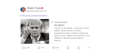 Trump reposts bizarre conspiracy that Joe Biden was executed in 2020 and replaced by a robot clone