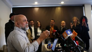 Salvatore Mancuso, a demobilized Colombian paramilitary leader, speaks during a press conference in Bogota, Colombia July 11, 2024. REUTERS/Luisa Gonzalez
