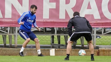 Guitián, durante el entrenamiento de esta mañana.