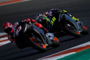 Joan Mir (36) of Spain and Repsol Honda Team Honda and Marc Marquez (93) of Spain and Repsol Honda Team Honda during the official test of the new MotoGP 2023 season at Ricardo Tormo Circuit on November 8, 2022 in Valencia, Spain. (Photo by Jose Breton/Pics Action/NurPhoto via Getty Images)