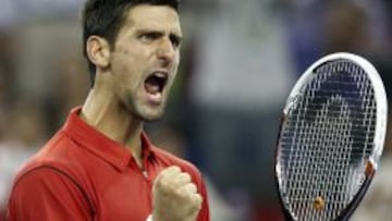 Djokovic celebra uno de los puntos ante Monfils.