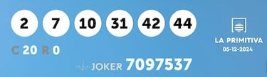 La Primitiva: comprobar los resultados del sorteo de hoy, jueves 5 de diciembre