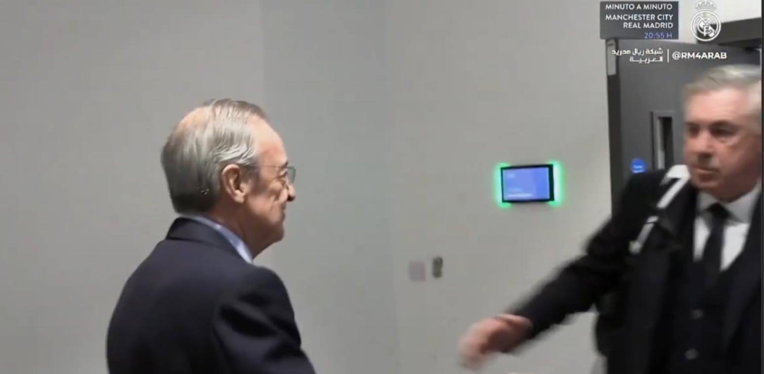 Florentino saluda a la plantilla antes del City y lo que pasa con Amcelotti ya es viral