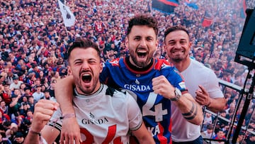 Jugadores del FC Basel suizo, celebrando en la Barfüsserplatz el título de liga