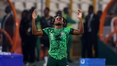 Soccer Football - Africa Cup of Nations - Semi Final - Nigeria v South Africa - Stade de la Paix, Bouake, Ivory Coast - February 7, 2024  Nigeria's Samuel Chukwueze reacts after reaching the Africa Cup of Nations final REUTERS/Siphiwe Sibeko