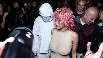PARIS, FRANCE - JUNE 19: (EDITORIAL USE ONLY - For Non-Editorial use please seek approval from Fashion House) (L-R) Kanye West and Bianca Censori attend the Prototypes Menswear Spring/Summer 2025 show as part of Paris Fashion Week on June 19, 2024 in Paris, France. (Photo by Lyvans Boolaky/Getty Images)