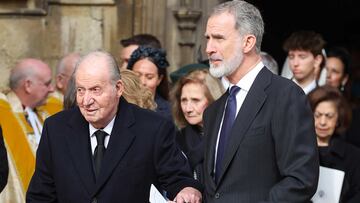 King Juan Carlos I and Felipe VI of Spain attending annual funeral of Constantine of Greece in WindsorCastle, Berkshire