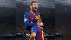 Soccer Football - Champions League Semi Final First Leg - FC Barcelona v Liverpool - Camp Nou, Barcelona, Spain - May 1, 2019  Barcelona&#039;s Lionel Messi celebrates scoring their second goal with Luis Suarez   REUTERS/Albert Gea