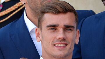 Antoine Griezmann poses for the group photo as he arrives at Elysee Palace as French President Francois Hollande receives the France Soccer team for a lunch on July 11, 2016 in Paris, France. France soccer national team lost the EURO 2016 final against Po