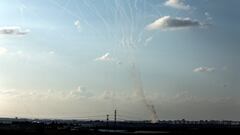 Israel's Iron Dome anti-missile system intercepts rockets launched from the Gaza Strip above Ashkelon, as seen from near Sderot in southern Israel, October 10, 2023. REUTERS/Amir Cohen